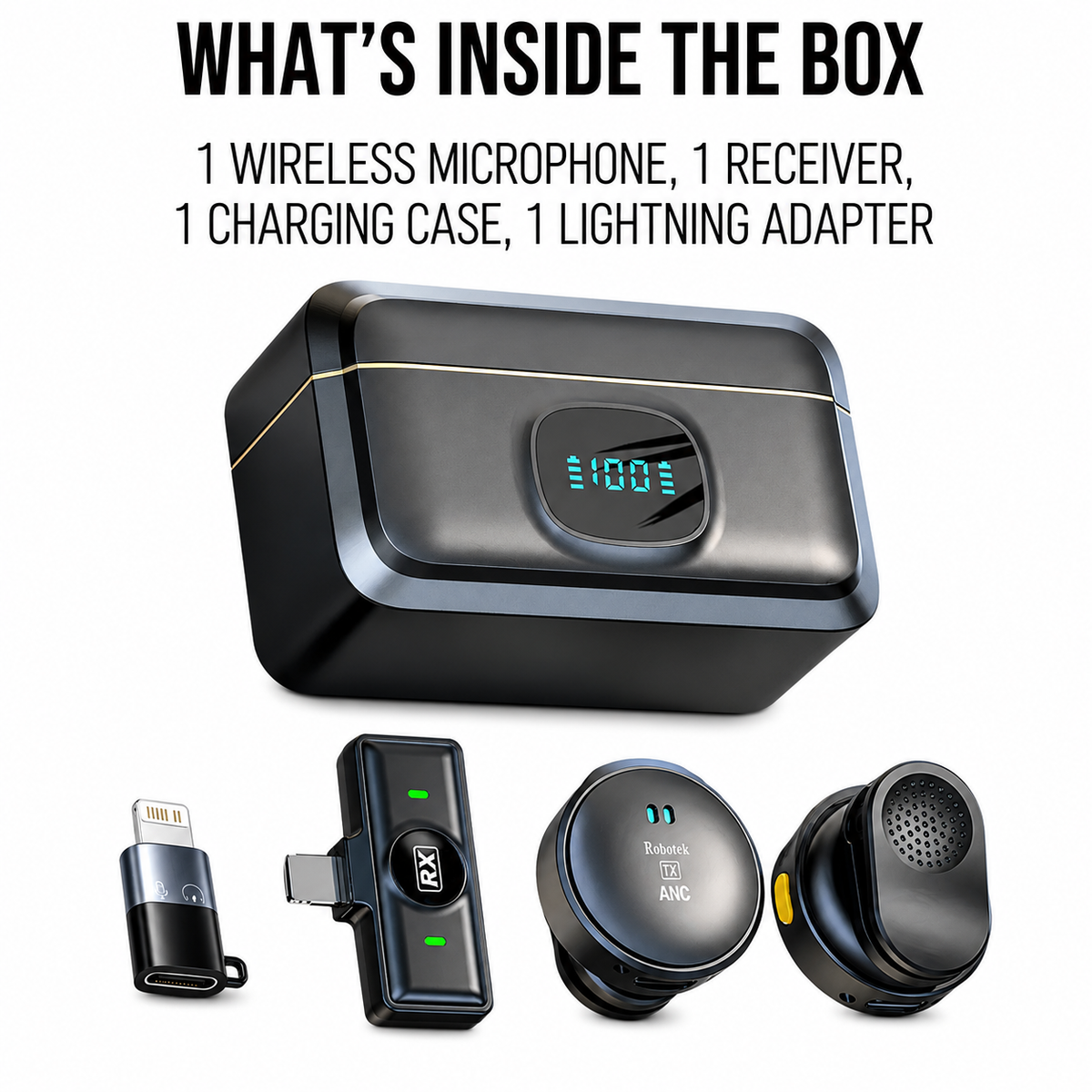 2-in-1 Wireless Microphone with Advanced Noise Cancellation